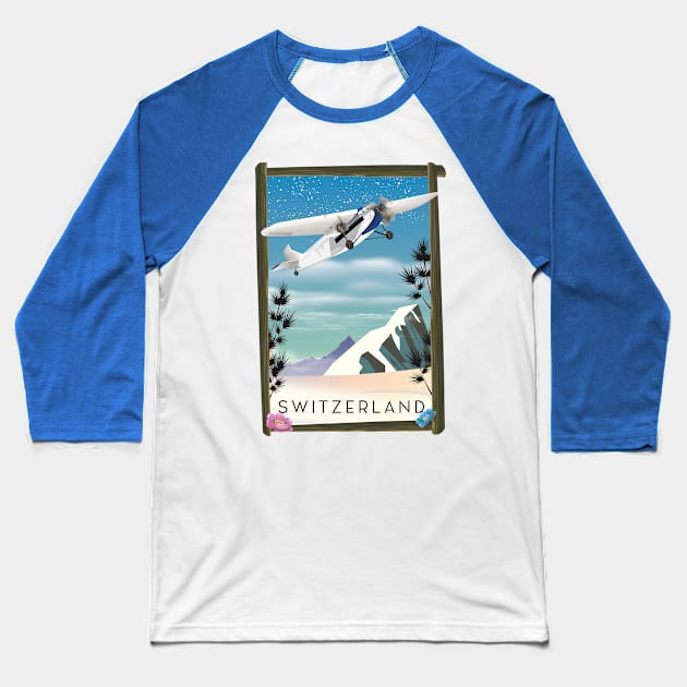 Switzerland travel poster Baseball T-Shirt by nickemporium1